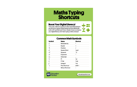 Free Maths Typing Shortcuts Poster
